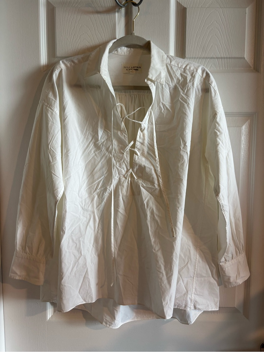 NILI LOTAN White Cotton Lace Up Shirt Size Small